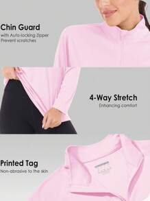 Cavva 女式 UPF50+ 防晒长袖衬衫，吸湿排汗，轻盈透气，前半拉链，公主线，修身设计，适合徒步旅行、高尔夫跑步 - 淺粉色 - 查看 6