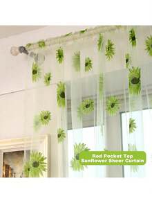 6PCS Sun Sunflower Curtains Kitchen Decoration Small Window Gauze Yellow Curtains Room Scarf Door Bed Bedroom Living Room Curtain Panel Flower Curtain Panel (Yellow, Blue, Green). - Nhiều màu - Xem 5