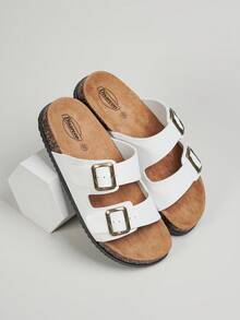 DISARCON Men's Summer New Sandals, Outdoor Street, Matching, Fashion, Casual, Beach, Flat/Mid-Heel/Arch Support/Comfortable Flat Couples Shoes, Breathable High-End/High-Quality/Outdoor Women's Sandals, Adjustable Upper In White/Black/Double Buckle/Metal Buckle/Retro/Classic Indoor Slippers