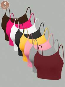 8pcs Seamless Stretchy Active Camis & Sports Bras, Breathable Multicolor Women Undergarments - Nhiều màu - Xem 1