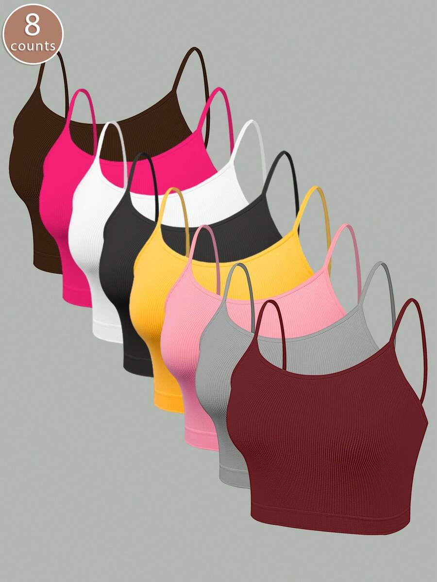 8pcs Seamless Stretchy Active Camis & Sports Bras, Breathable Multicolor Women Undergarments - Nhiều màu - Xem 1