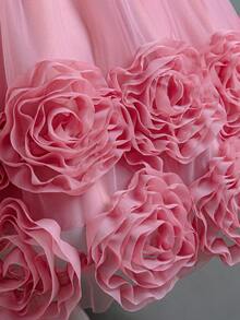 Girls' Floral Party Dress | 3D Embroidered Flowers On Sleeves & Hem With Sparkle Bodice | Special Occasion Gown For Birthday & School Events (2-7 Years) - 藕粉色 - 查看 6