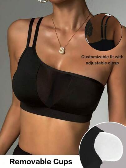 Women's Black Mesh Patchwork Comfortable & Fashionable Sports Bra