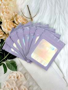 100/50/30/10pcs Resealable Bags, Clear Window Food Storage Bags, Candy Bags, Fudge Bags, Aluminum Foil Bags, Party Favor Packaging Bags, Holographic Resealable Bags Zipper Food Storage Aluminum Foil Mylar Scent Bags Plastic Flat Packaging Bags For Party Favors Food Candy Jewelry Lip Gloss, Available In Various Sizes And Colors - 開窗鐳射袋 - 查看 4