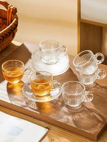 1 Set, Coffee Cup Set, Red Tea Cup, Multifunctional Glass Tea Cup With Tea Infuser - Heat Resistant, Reusable, Espresso, Juice, Cappuccino, 6 Cups 6 Saucers, Suitable For Home And Office Use - Multicolor - View 6