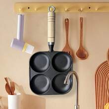 Non Stick Frying Pan, 4-Hole Medium-Sized Frying Pan, Induction Cooker, Healthy Cooking Pan With Wooden Handle, Frying Pan, Egg Frying Pan, 4-Cup Pancake Pan, Suitable For Breakfast, Suitable For Gas Stoves And Induction Cookers, Easy To Clean Non Stick Pan, Family Dinner Supplies, Party Supplies - Black - View 10