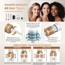 UKLISS Secador de pelo multifuncional 7 en 1 - Moldeador de aire, 110,000RPM, secado y peinado rápido, 7 accesorios portátiles desmontables: alisado y rizado en uno, fácil de usar, adecuado para el hogar, viajes, verano, cabello, parejas, vacaciones