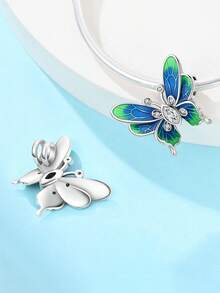 1pc Elegant 925 Silver Plated Colorful Zirconia & Enamel Butterfly, Clover DIY Bracelet Beads, Suitable For Girls/Mothers For Daily Wear, Summer, Carnival, Date, Anniversary