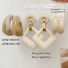 3 Pairs Fashion Women Earrings Set, Casual Exaggerated Big C Minimalist Stud And Dangle Earrings, Wedding Party Jewelry