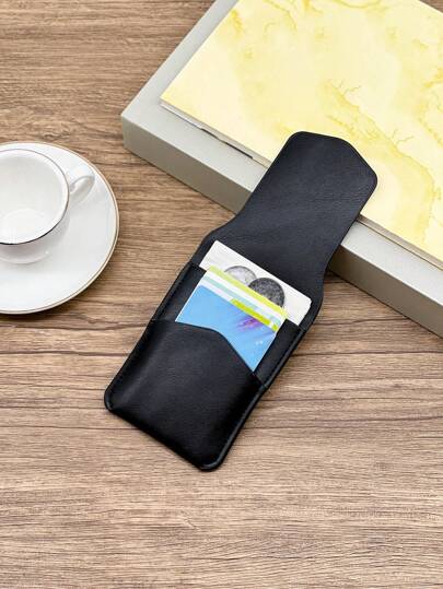 HOVI'S ​​1PC [0.6cm Ultra Thin Card Holder] + [PU Leather ID Window] + [Flip Snap Button] + [Cash & Card Organizer] For Office Travel (11.3x7.3cm) Black Card Wallet Accessories​​