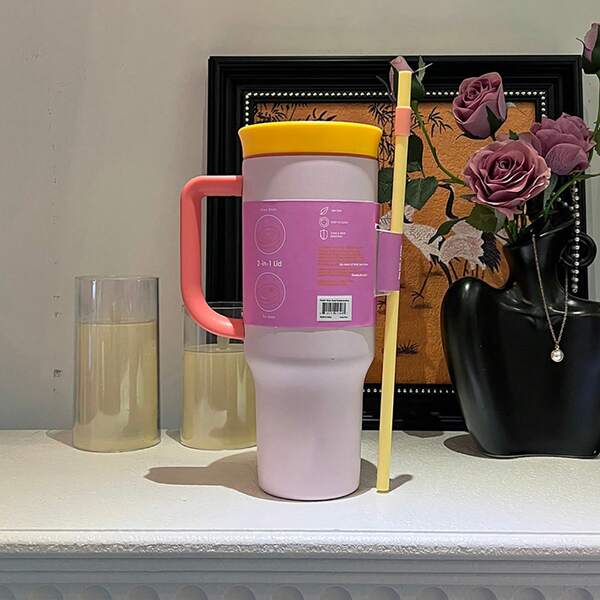 40 Oz H2.0 Tumbler With Handle, Double Walled Vacuum Insulated Stainless Steel Water Bottle Premium Summer Drinkware Portable Handy Flask Travel Mug Iced Coffee Cup For Outdoor Camping, Hiking, Driving, Travel,