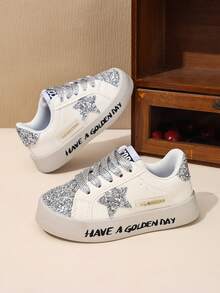 Zapatillas de caña baja para niñas 2026 otoño nuevas de moda zapatos casuales, suela blanda antideslizante zapatos deportivos para niñas pequeñas - Plateado - Ver 1