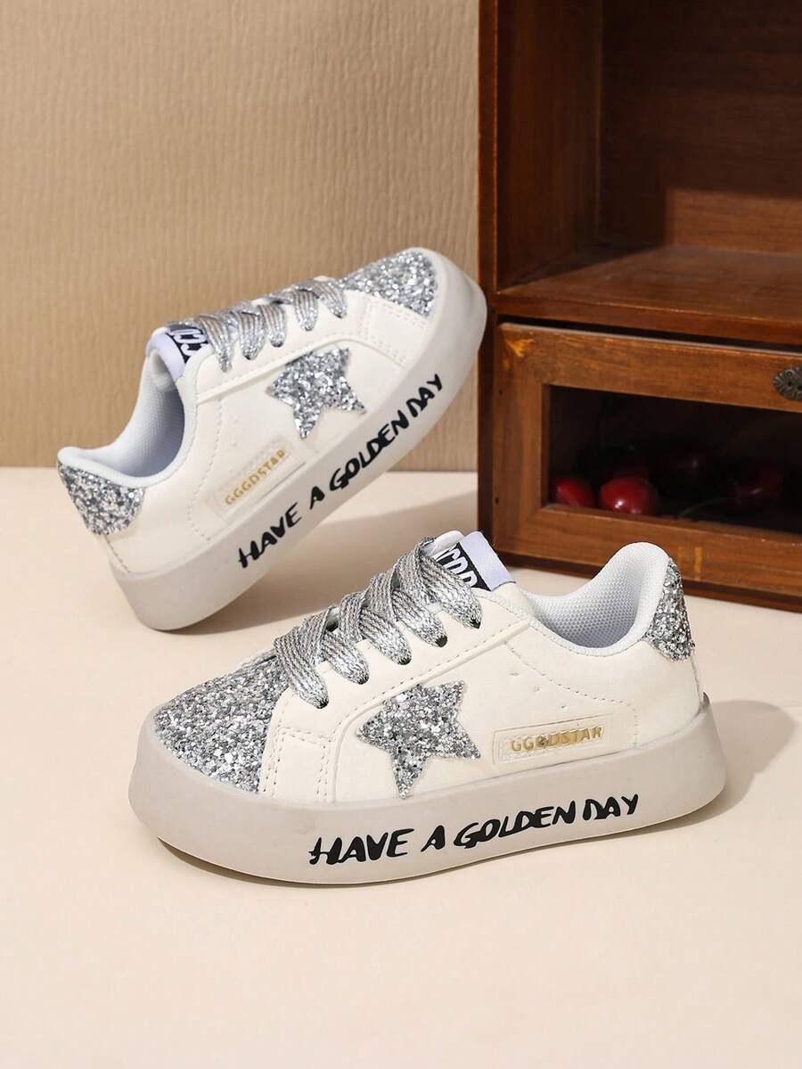 Zapatillas de caña baja para niñas 2026 otoño nuevas de moda zapatos casuales, suela blanda antideslizante zapatos deportivos para niñas pequeñas - Plateado - Ver 1