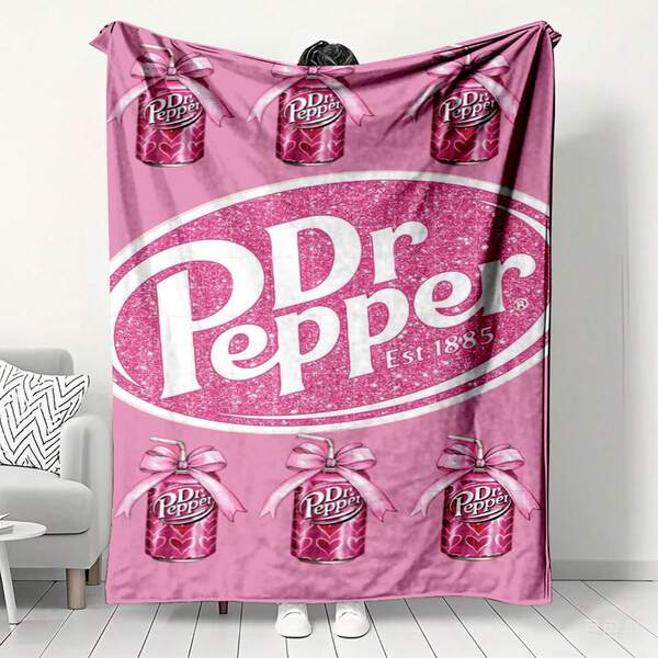 1PC Dr. Pepper Soft Flannel Blanket - Comfortable And Warm, Machine Washable, Soft, Warm, Portable, Suitable For Beds, Travel, Camping, Bedrooms, Living Rooms, Home Decor, Offices, Sofas Or Chairs, Perfect For Office Nap Carpets, Air Conditioning Leisure Carpets, Family Vacation Gift Mats, Outdoor Sand Beds