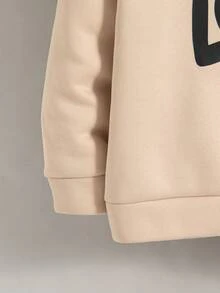 两件套男童休闲时尚字母印花落肩连帽卫衣和裤子套装，带保暖内衬连帽卫衣和裤子，适合秋冬季穿着 - 卡其色 - 查看 5