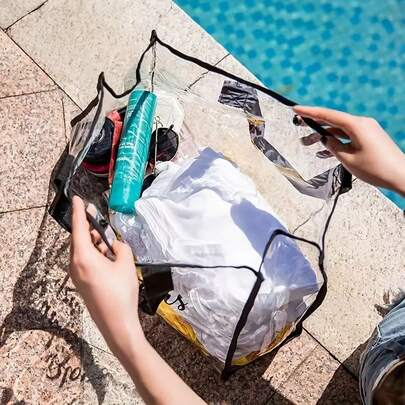 1 件便携式游泳包、简易化妆品收纳包、多功能防水透明洗漱包、便捷大容量沙滩包、可折叠休闲旅行单肩包