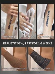 1Pc Fake Tattoo Temporary Tattoos Semi Permanent Tattoo Geometric Waterproof Sweatproof Last For 1-2 Weeks Realistic Herbal Juice Anti-Friction Non-Reflective Black For Woman And Men Tattoo Stickers For Arm, Chest, Leg, Abdomen, Waist, Finger, Neck, Spine, Modernist Body Art - Black - View 5
