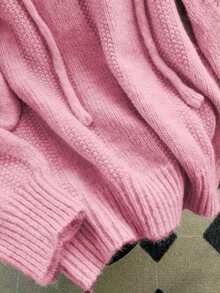 Women's Knit Sweater, Youthful & Elegant, Solid Color Pullover Hoodie V-Neck Sweatshirt, Fashionable & Charming Dopamine Color, Warm Long Sleeve Pullover Sweatshirt