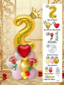 25pcs/Set Royal Princess Theme Luxury Party Decoration Balloon Set - Includes 32-Inch (Approx. 80cm) Deluxe Number Balloons (0-9 Silver/Pearl Pink/Purple/Gold), 18-Inch Clear Balloons, 10-Inch Romantic Heart Balloons (Red/Purple/Pink/Blue), And Exquisite Mini Balloons (Gold Crown/Silver Crown/Shell/Rose/Snowflake), Perfect For Frozen, Ice Palace Theme/Underwater Kingdom Theme/Magic Castle Theme/Rose Garden Theme And Other Royal Princess Style Celebrations, Baby Shower - Multicolor - View 27