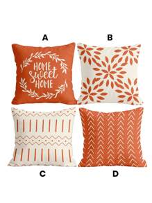 1 pieza/4 piezas Funda de almohada, Fundas de almohada de otoño, Funda de cojín, Ropa de cama, Funda de almohada, Funda de almohada con estampado de un solo lado, Funda de cojín moderno para sofá para decoración de otoño, Funda de almohada naranja, Textil para el hogar suave y acogedor, Transpirable y antipelusas, Suave y amigable con la piel, Fundas extraíbles