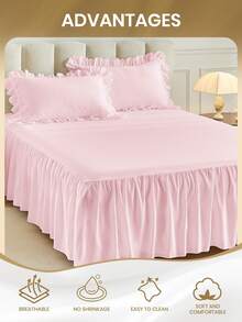 1件纯色床裙，床上用品，粉色床罩，柔软透气，舒适家纺，现代风格，丝滑奢华面料，呵护秀发和肌肤，睡眠舒适，适用于单人床、双人床、特大号床、大号床等各种尺寸的床，可机洗，防尘床罩，不含枕头和枕套