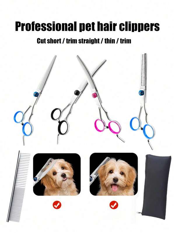 6 pièces Ciseaux de beauté professionnels pour chats et chiens, kit de beauté professionnel pour chiens 5-en-1 + sac de rangement pour ciseaux, ciseaux de beauté en acier inoxydable 4CR, ciseaux à cheveux ménagers, ciseaux spéciaux pour animalerie, ciseaux de beauté pour chiens, ciseaux pour animaux de compagnie, ciseaux de beauté pour chats, ensemble de coupe spécial