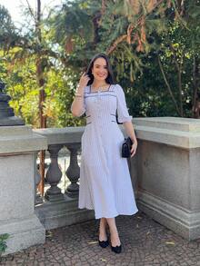 DUNA STRIPED MAXI DRESS Elegant Casual Buttons On The Front WOMEN'S FASHION - White - View 5