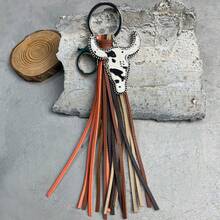 Bull Head Pattern Bag Bag Jewelry Pendant Multi Color Western Tassel Style Personalized Animal Printed Keychain - 3 - Xem 2
