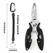 1 pieza Alicates de pesca multifuncionales, mango antideslizante, sacador de anzuelos de acero inoxidable, tijeras para trenzar accesorios de pesca, con herramienta de pesca con moscas, extracción rápida de anzuelos - Equipo de pesca duradero azul/negro, adecuado para pescadores