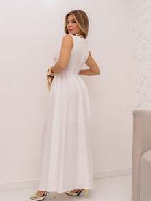 A&DD FASHION, REF: 8026, Women's Solid Color Sleeveless Dress, Long A-Line Skirt, Small Round Neck Long Skirt, Umbrella Skirt, Long A-Line Skirt, Women's Summer, 2025 New Design Thin Waist Temperament Skirt - trắng - Xem 2