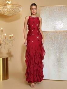 New Sexy Off-The-Shoulder Rhinestone Decorated Handmade Three-Dimensional Flowers Slim Fit Long Bandage Dress Holiday Wedding Bridesmaid Dress Elegant Birthday Party Ladies Formal Dinner Dress Skirt