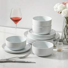 MBB 1 zestaw porcelanowej zastawy stołowej, nowoczesne zestawy talerzy obiadowych i misek, zestaw białych naczyń, odporne na odpryski i zarysowania zestawy naczyń kuchennych i stołowych do użytku domowego, hotelowego, weselnego i codziennego