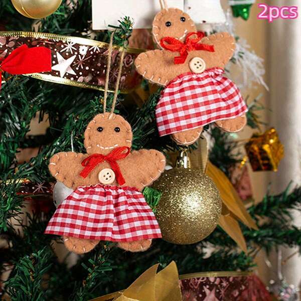 2pcs Handmade Gingerbread Man & Christmas Tree Ornaments - Hanging Holiday Decor, Suitable For Christmas Non-Feather Decoration, No Electricity Needed, Scene Setting, Christmas Party Decoration