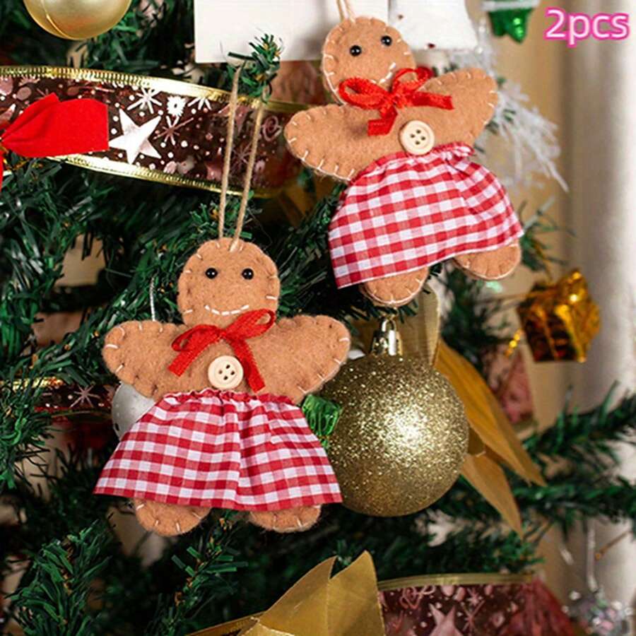 2pcs Handmade Gingerbread Man & Christmas Tree Ornaments - Hanging Holiday Decor, Suitable For Christmas Non-Feather Decoration, No Electricity Needed, Scene Setting, Christmas Party Decoration