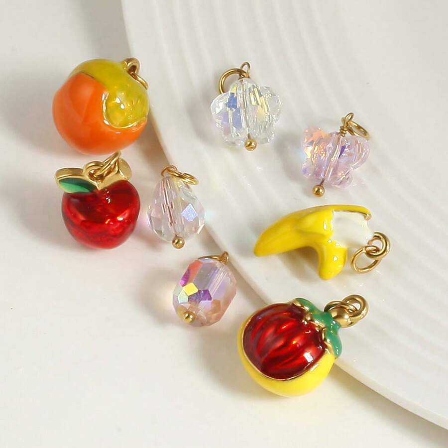 1 件优雅不锈钢水晶橙子、香蕉、苹果吊坠、DIY 项链、手链、耳环首饰配件