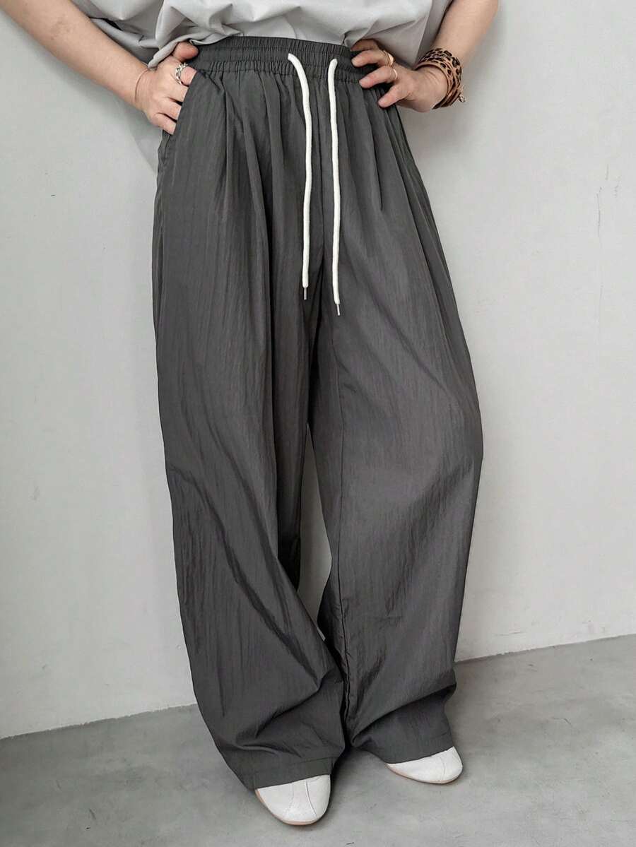 FRIFUL Women's Straight-Leg Loose Fit Drawstring Long Pants - Grey - View 1