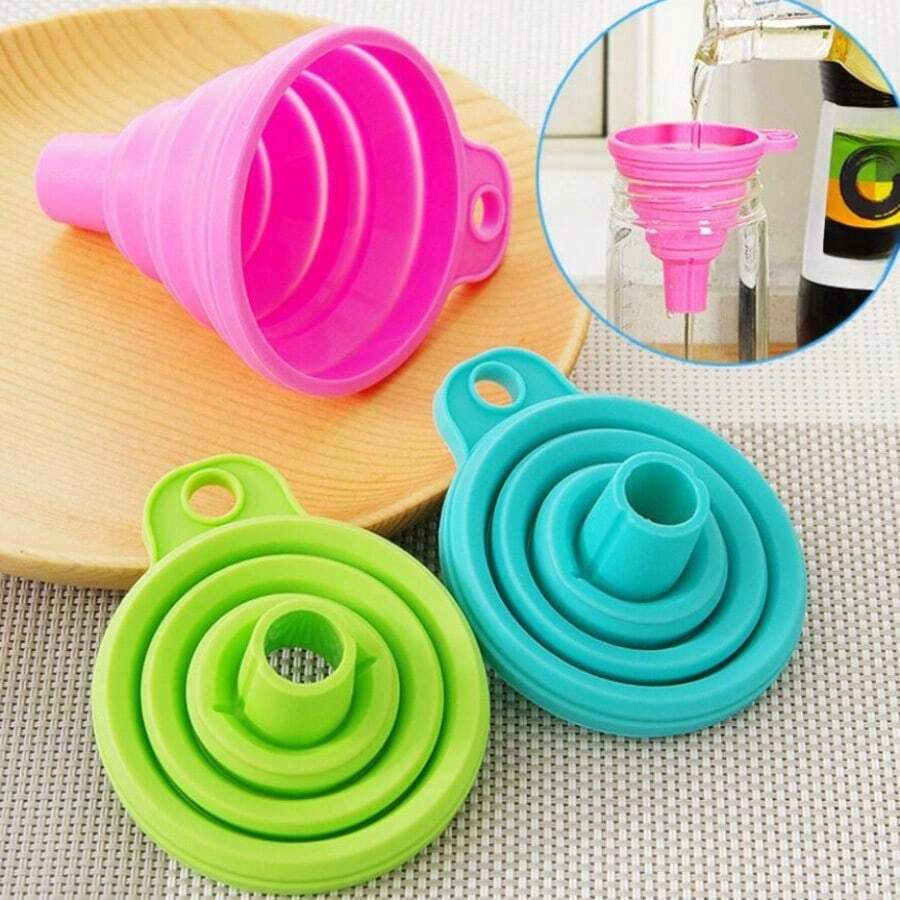 Creative Kitchen Portable Folding Multi-Function Hanging Funnel, Candy Color Funnel, Outdoor Picnic Funnel
