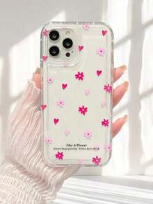 1pc New Creative Ditsy Floral & Heart Pattern Phone Case, Fit For IPhone 16 Pro Max/11/12/13/14 Plus, XR/7/8 Plus/15 Pro Max, Minimalist High-End Transparent Protective Cover With Air Cushion, Anti-Drop TPU - Trong sáng - Xem 3