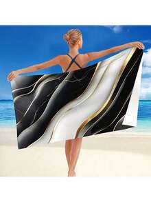 超大超细纤维沙滩巾 - 抽象黑白大理石图案，快干，轻质，无沙，触感柔软，时尚泳池和海滩休闲，现代设计，250gsm，海滩，海滩必需品，海滩配件，泳池浮板