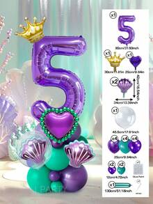 25pcs/Set Royal Princess Theme Luxury Party Decoration Balloon Set - Includes 32-Inch (Approx. 80cm) Deluxe Number Balloons (0-9 Silver/Pearl Pink/Purple/Gold), 18-Inch Clear Balloons, 10-Inch Romantic Heart Balloons (Red/Purple/Pink/Blue), And Exquisite Mini Balloons (Gold Crown/Silver Crown/Shell/Rose/Snowflake), Perfect For Frozen, Ice Palace Theme/Underwater Kingdom Theme/Magic Castle Theme/Rose Garden Theme And Other Royal Princess Style Celebrations, Baby Shower - Multicolor - View 25