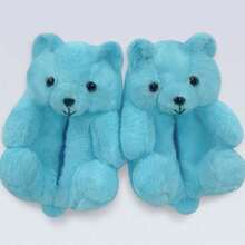 Fun And Cute Teddy Bear Warm Shoes Indoor Home Bear Shoes - 天藍 - 查看 6