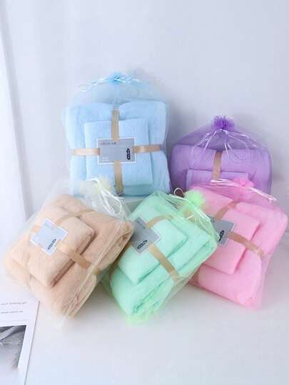 1/5 Sets Of Towels, Bath Towels, Mother And Child Sets, Knitted Coral Fleece, Cut Edges, Absorbent, Quick Drying, Lightweight Activity Gift Towels