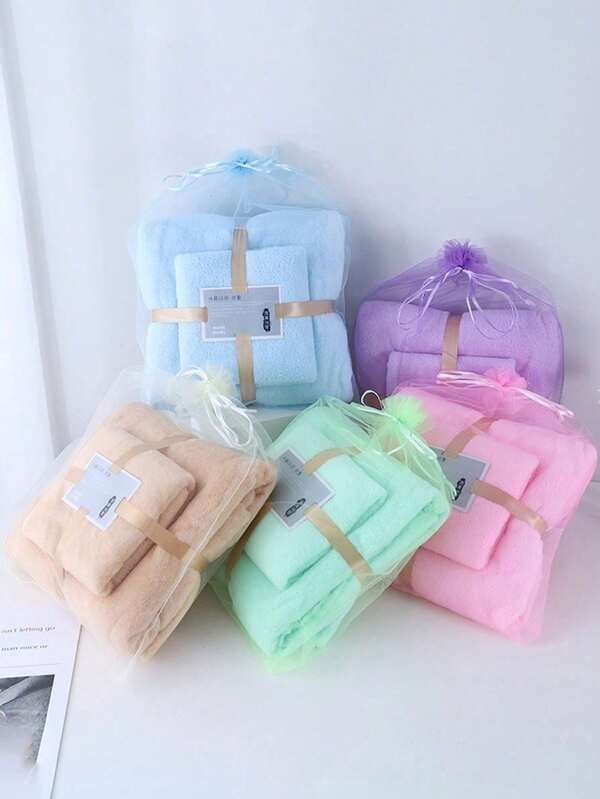 1/5 Sets Of Towels, Bath Towels, Mother And Child Sets, Knitted Coral Fleece, Cut Edges, Absorbent, Quick Drying, Lightweight Activity Gift Towels