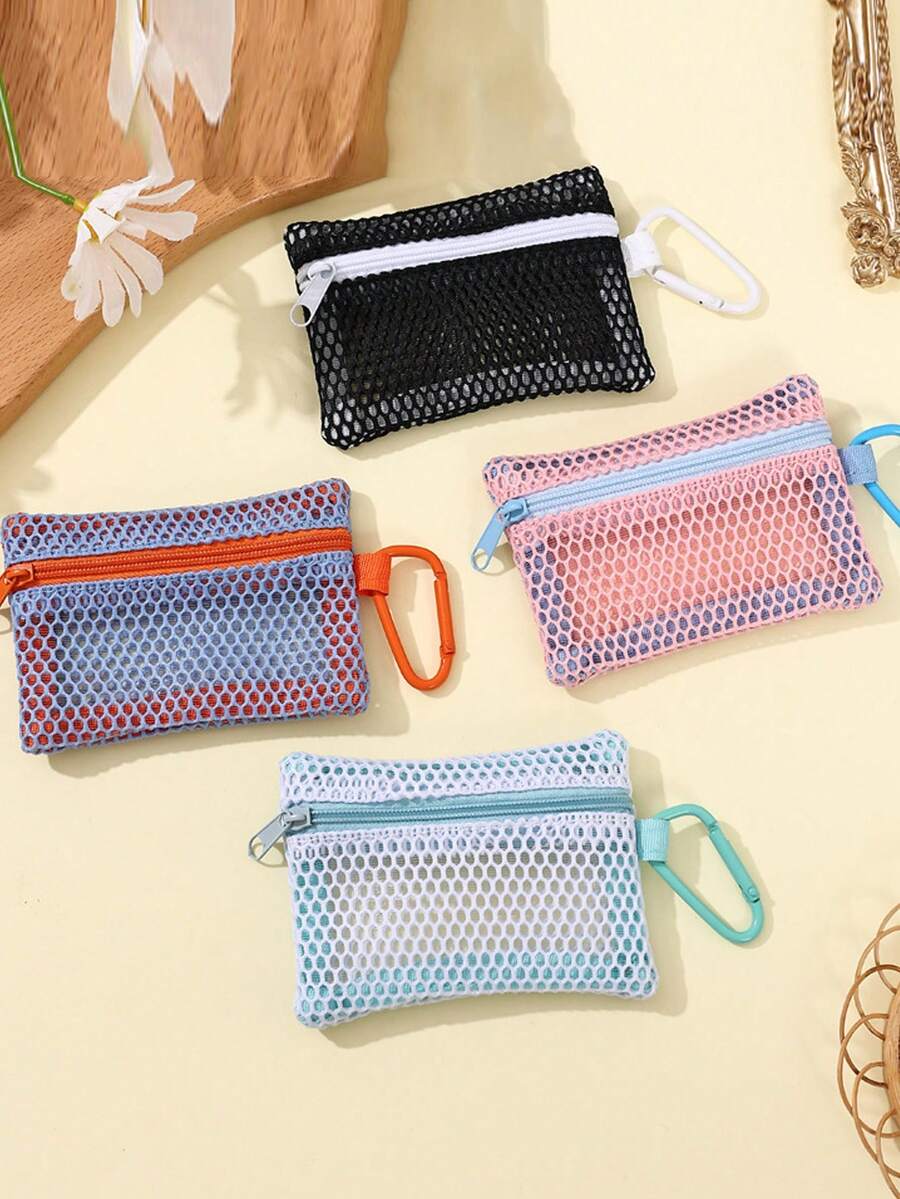 Transparent Mesh Pouch Coin Purse, Mini Lipstick Coin Pouch, Fashionable Portable Hanging Square Mesh Bag - Multicolor - View 1