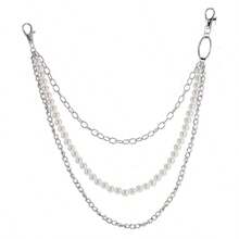 1 Set Multi-Layer Chains Faux Pearl Versatile Body Chain Punk Style Jeans Waist Chain - Silver - View 6