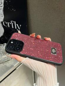 1 chiếc ốp lưng điện thoại màu đen đính đá lấp lánh, bóng bẩy và thoải mái, bao phủ toàn bộ bề mặt, tương thích với iPhone 16, chống nước, chống sốc, chống rơi vỡ và chống trầy xước. - Màu Hồng Tươi - Xem 4