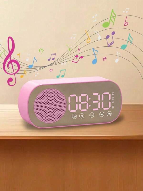 Reloj despertador digital con altavoz Bluetooth - Pantalla LED espejo, radio FM, pronóstico del tiempo, doble alarma fuerte para personas que duermen profundamente, subwoofer de graves HiFi, carga USB, regalo perfecto para cumpleaños, graduación, decoración del hogar y oficina
