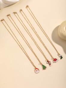 5 件圣诞项链套装，包括圣诞树、圣诞老人、拐杖糖图案、休闲日常颈链 - 5條聖誕項鍊套裝 - 查看 4