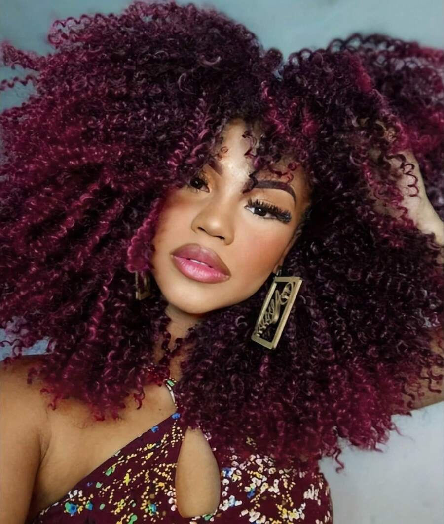 Short Afro Kinky Curly Wig With Bangs For Women High Temperature Synthetic Hair Wig Curly Afro Wigs For Women - Curly Afro Wigs Black Wig For Women Brown Gold Gradient 12 Inch Replacement Wigs Party Use Natural Black Hair Carnival Cosplay Wigs - 酒紅色 - 查看 1