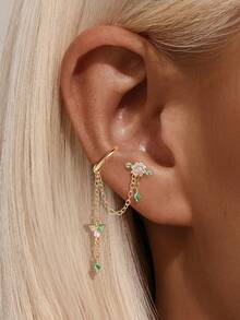 SereneSpark 1 pieza Pendientes de cartílago chapados en oro de 18K con plata de ley 925 y CZ multicolor, joyería hipoalergénica antioxidante para todas las partes de la oreja, adecuada para uso diario casual, oficina, boda, fiesta, citas y viajes de vacaciones, regalo ideal de cumpleaños y despedida de soltera para ella - Dorado - Ver 8